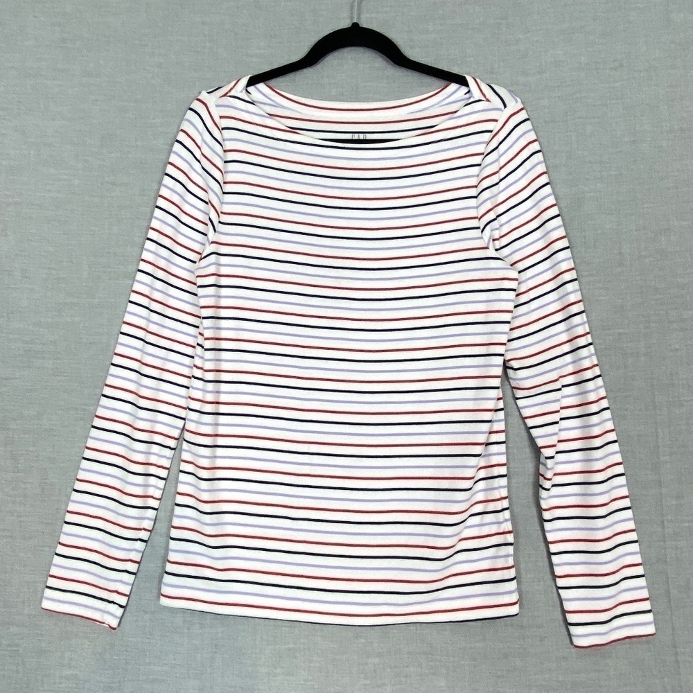 GAP Shirt Long Sleeve Tee Striped Sz Large Boat Neck Cotton Blend Soft
